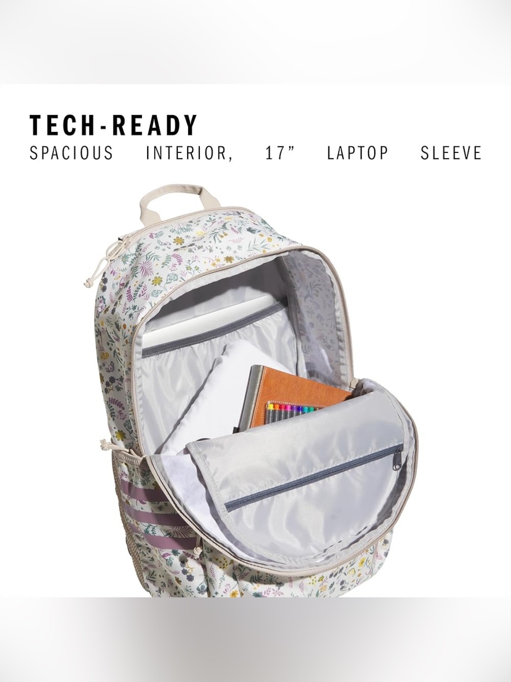 Adidas Classic 3S Stripe Woodland Floral Backpack 5.0 Laptop Sleeve - Picture 11 of 16